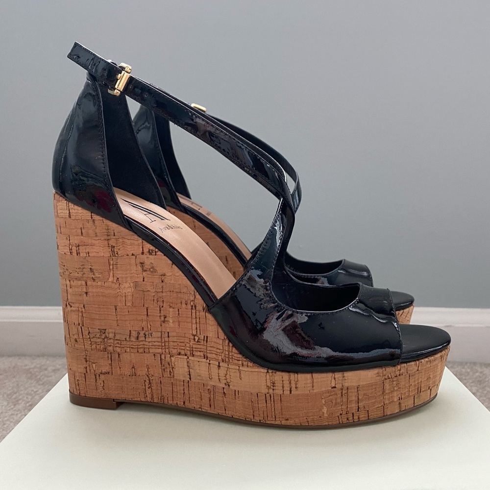 NIB Ava & Aiden Black Patent Cork Wedges 7.5